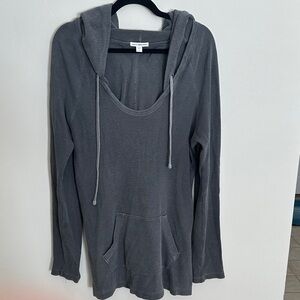 James Perse Charcoal Scoop-Neck Hooded Pullover